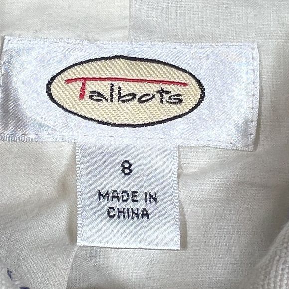 Talbots Blazer Womens Size 8 Blue Embroidered Stripes Red Trim Cotton Jacket - Picture 9 of 13